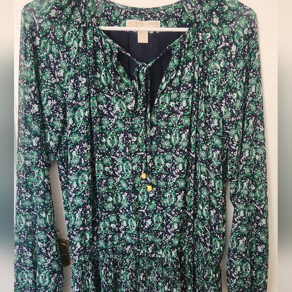 Michael Kors Green Navy Blue Paisley Georgette Dress medium - Picture 9 of 9